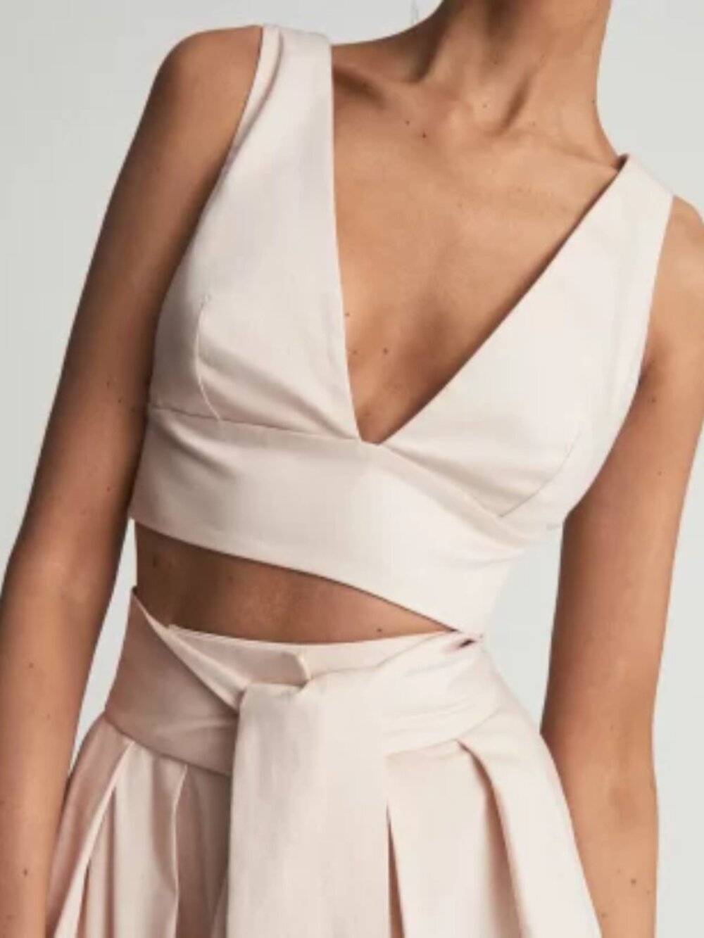 REISS Tammi Crop Top With Bow Detail – Neutral/Blush – Size US 6 / UK 10 – NWT